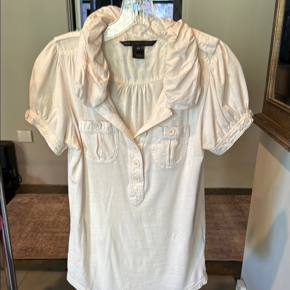 Marc by Marc Jacobs Cream Short Sleeve Ruffled Collar Tee